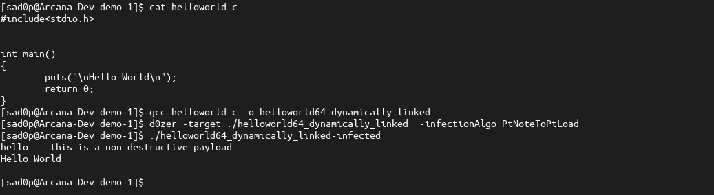 PT_NOTE Infection of dynamically linked binary